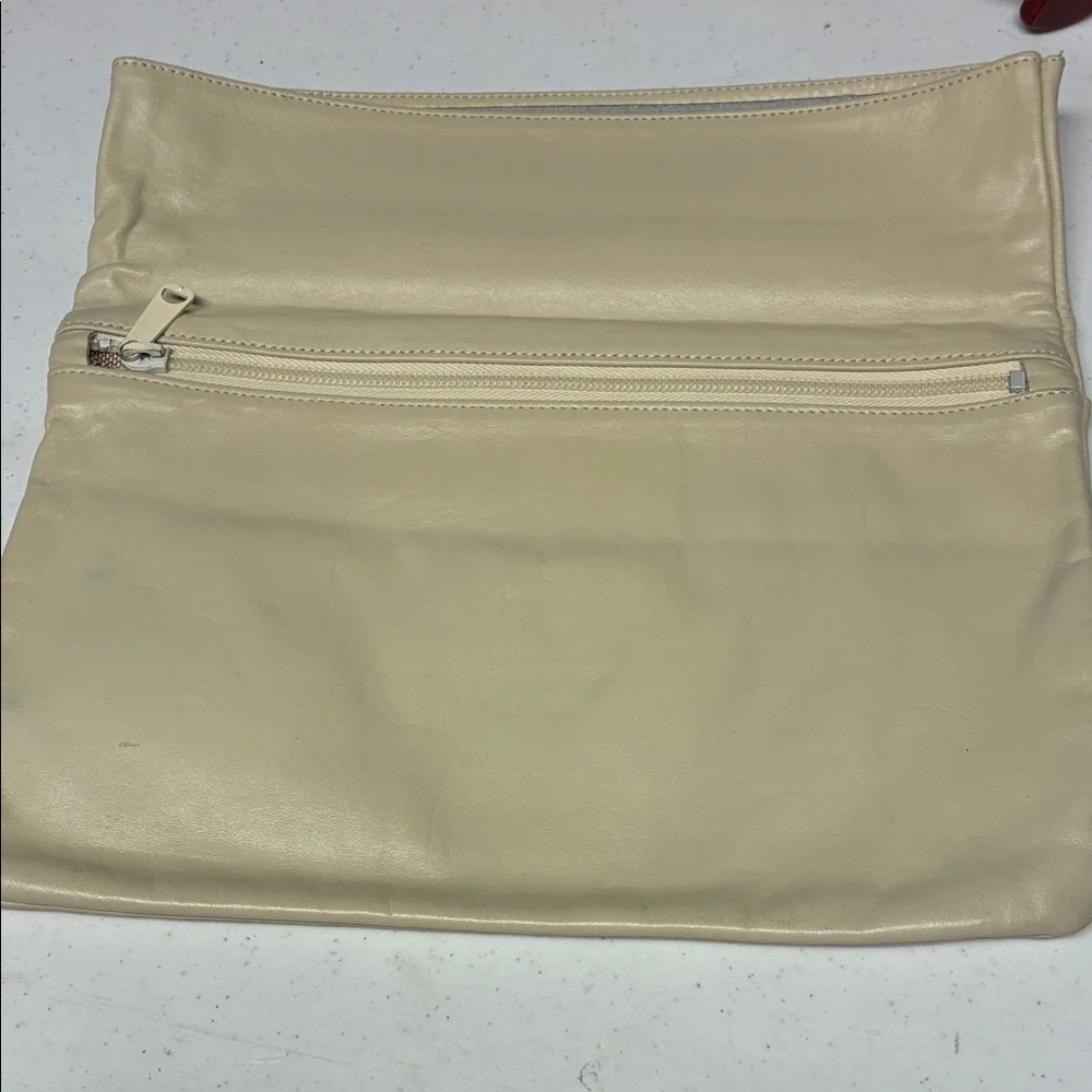 Cream Leather Clutch